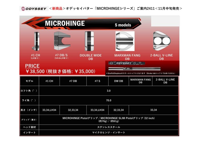 ＜新商品＞ODYSSEY パター「MICROHINGEシリーズ」ご案内2411