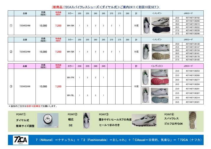 (新商品）72CA（ナフカ）スパイクレスシューズ＜ダイヤル式＞ご案内2411