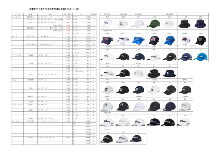 (在庫限り）人気ブランドおすすめ帽子ご案内2410