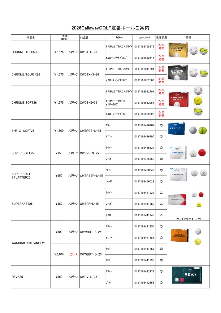 CallawayGOLF26定番商品