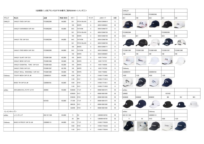 (在庫限り）人気ブランドおすすめ帽子ご案内2604＜１＞